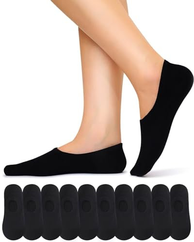 NAWOBAM Sneaker Socken 10 Paar Damen Herren 43-46 Füßlinge Atmungsaktiv No Show mit Silikonpad Füsslinge Schwarz