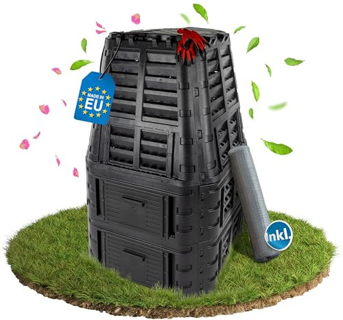 Schwanfeld® 1000l Premium Thermokomposter Kunststoff - [GERUCHSDÄMMENDER KOMPOSTER Garten] - inkl. Schutznetz - hochwertiger Komposter Schnellkomposter wetterfest - einfache Montage/Robustes Material