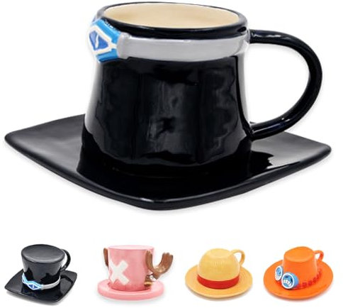 Hengrongshen Tazza One Piece, Anime Sabo One Piece Tazza Caffe, Ceramica One Piece Tazze da The con Piattini, Tazze Colazione, Anniversario, Regalo Natale (Sabo)