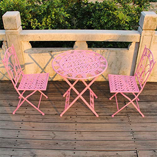 Table et chaises Pliantes d'extérieur, Table de Jardin et 2 Grandes chaises, résistantes à la Rouille et aux intempéries, Rose