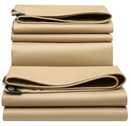 Beige PVC-Plane, strapazierfähig, 500 g/m², mit Ösen, LKW-Plane, 1 x 1,5 m, 1,2 x 1,5 m, 1,8 x 2,4 m, 2 x 3 m, 3 x 4 m, Plane für Deck, Veranda, Terrasse, Überdachung oder Camping im Freien(1.2x1.5m)