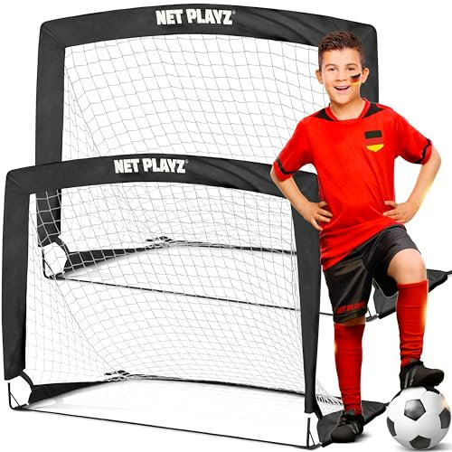 NET PLAYZ - 2er Set faltbar Fussball Tor mit verstärkten Glasfaserstangen - Fußballtor Pop Up für Garten oder Park - Fußballtor Set inkl. Tragetasche