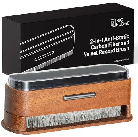 Big Fudge Vinyl 2-in-1 Holzplattenreinigungsbürste - Plattenspieler-Zubehör und Geschenke - LP Reiniger und statischer Dissipator - Kohlefaser-und Samtbürsten-Kit für Vinyl-Schallplatten