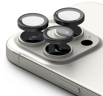 Ringke Camera Lens Frame Glass (2 Pezzi) Compatibile con Protezione Fotocamera iPhone 16 Pro Max e iPhone 16 Pro, Protezione Fotocamera Lenti Cover in Vetro Temperato Telaio Alluminio - Black