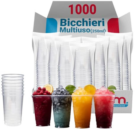 G.M. DISTRIBUZIONE 200 Bicchieri Kristal da 250ml in PS Trasparente, Bicchieri Usa e Getta per Acqua, Birra, Vino, Superalcoolici, Bicchieri Multiuso Monouso per Bar e Lounge Bar