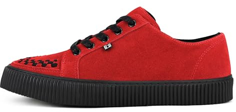 T.U.K. Ribbed Sole Creeper Sneaker - Mens and Womens Fashion Trainers - Skate, Punk, Rock and Goth Shoes in Leather, Suede and Canvas - Colour Red - Size UK M9 / W10