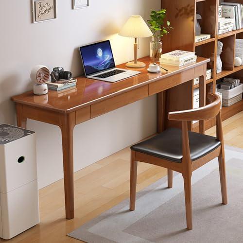 GLMGBP Escritorio de Madera de Roble 100% Macizo con Cajones de Almacenamiento, Diseño Moderno de Mediados de Siglo, Mesa de Estudio para Oficina en Casa, Dormitorio o Sala de Estar, 47 Pulgadas