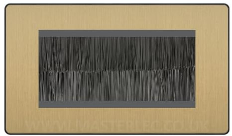BG Evolve Satin Brass Double 4 Gang Brush Cable Entry Wall Plate Black Insert Rectangle