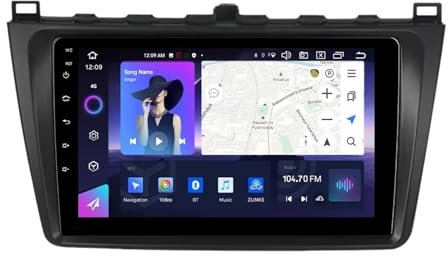 Double Din 9 inch Android 14 Car Stereo Radio for Mazda 6 2 GH 2007-2012 with Wireless Carplay AHD Backup Camera Bluetooth Steering Wheel Controls GPS Navigation(T700 [8+256G])