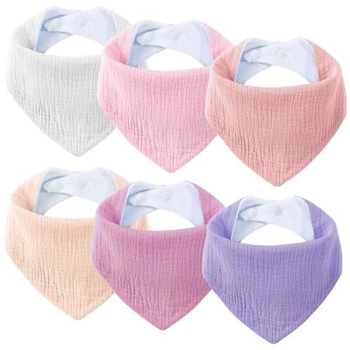 SLOSH 6 Lätzchen Baby Für Neugeborene Babylätzchen Dreieckstuch Halstuch Spucktuch Baumwolle für Babys Kleinkinder Mädchen Jungen Unisex Set Druckknopf (6, Rosa)