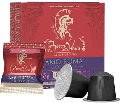 BOCCA DELLA VERITA - Boîte de 10 capsules de café italien AMO ROMA Gourmet, Capsules compatibles avec la machine à café Nespresso®, 100% Made in Italy