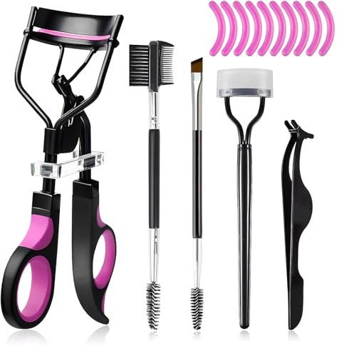 Ziyonix Eyelash Curler Kit, Beauty Eyelash Comb with 10 Silicone Refill Pads, Universal Lash Curler Makeup Tool for Women and Girls, Violet Black