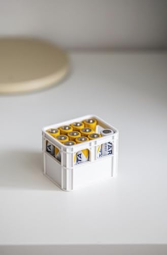 Batteriehalter Bierkiste – Batteriebox für SKADIS – AA, AAA, CR2032 Aufbewahrung im Mini-Kasten (Weiß, AA)