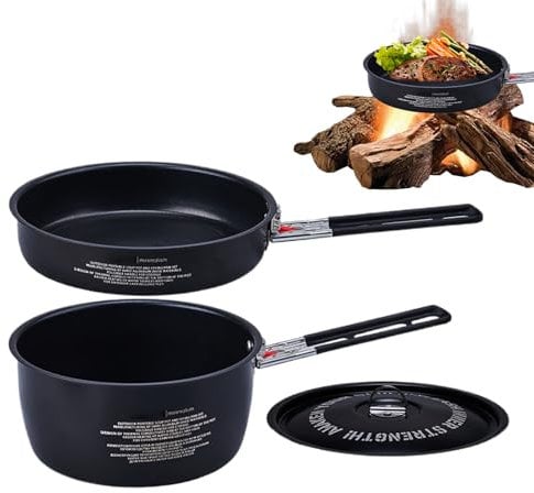 Camping Cookware, Outdoor Cooking Pot, Stock Pot, Even Heat Distribution, Frying, Stewing, Removable Handles for Motorhome, Camping, Hunting, Hiking, Couples