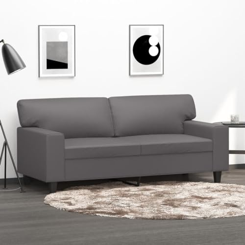 Qnhdfrt 2-Sitzer Sofa Grau Kunstleder 140 cm Modernes Design Bequem und Stabil für Wohnzimmer Balkon Jugendzimmer