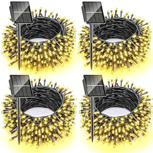 Dolucky Solar Fairy Lights Outdoor 4 Pack, 10M 100LED Solar Christmas Lights, 8 Mode IP65 Waterproof Christmas Garden Lights for Trees Outdoor Party Xmas Decoration, Warm White