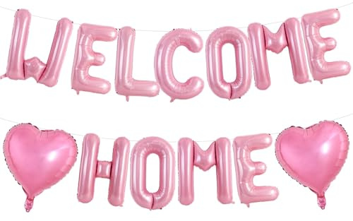DecoGlee Willkommen Zuhause Luftballons, 40,6 cm Rosa Willkommen Zuhause Folienballons Banner Partydekorationen für Homecoming Party Dekorationen Haus Einweihung Familientreffen Zubehör
