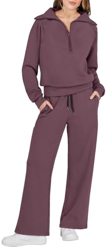 Tuta Donna Sportiva Invernale Felpa con 1/2 Zip Senza Cappuccio e Pantaloni Tuta Gamba Larga Set Due Pezzi Completo Palestra Tinta Unita Sportivo Completi Eleganti Comodo Tute da Ginnastica Completa