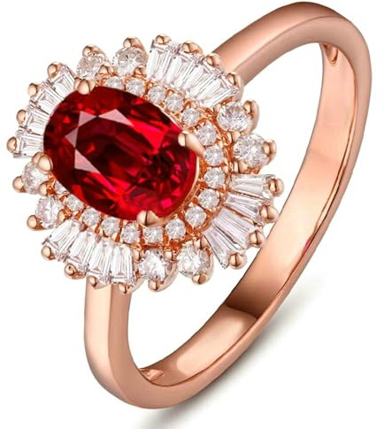 Lirzxin Hochzeit Ring Silber 925, Trauringe für Frauen Damen Luxus Blume 1.1ct Oval Labor Erstellt Rubin und Moissanit Verlobung Ring Rosegold Gr. 57 (18.1)
