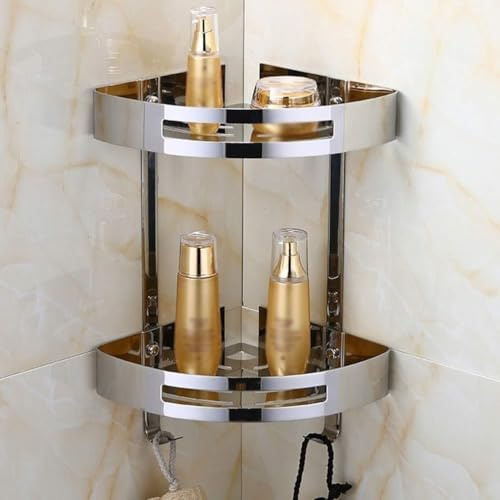Eckregal Badezimmer Duschregale Eckkorb 2-stöckiges Gestell Edelstahl Chrom Regal Duschorganisator Wandmontage
