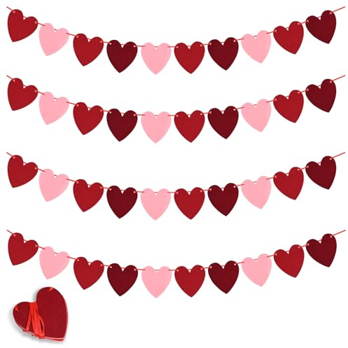 NISENTIA 4 Stück Filz Girlande Herzen Hochzeit, Herz Girlande Hängend, Hochzeitsgirlande, Geburtstagsgirlande, Herzen Deko Geburtstagsdeko Mädchen für Hochzeiten, Valentinstag, Geburtstagsfeiern