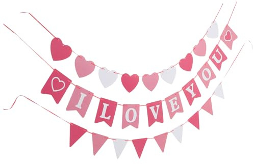 HEALSOPTHY Happy Valentines Day Banner Valentinstags Herzgirlande aus Papier Wiederverwendbare Liebesdekoration für Hochzeit Heiratsantrag und Party