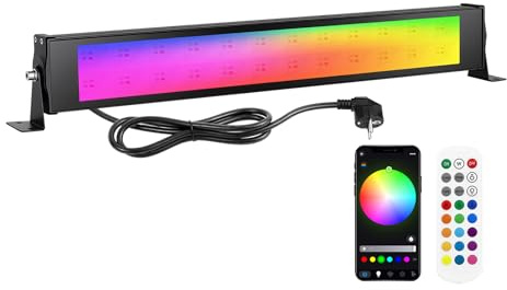 YOJZMA 1 x 28W Projecteur RGB LED Extérieur avec Télécommande et APP | 96 LEDs, Intensité Variable, 16 Millions Couleurs, Minuterie, Scintillement, IP67, Barre lumineuse pour Fête, Scène, Jardin