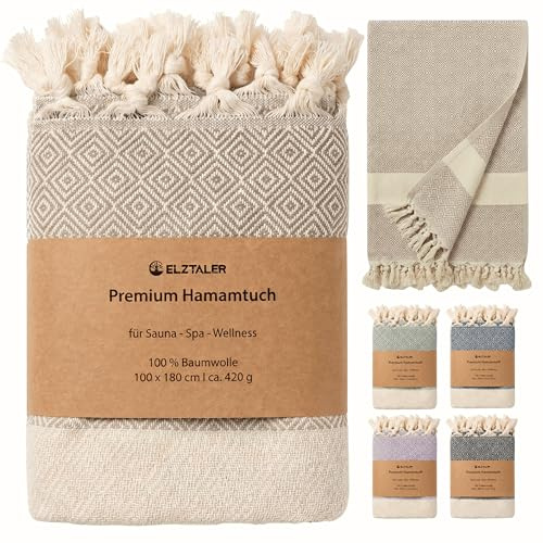 ELZTALER Hamamtuch 180x100 cm Saunahandtuch & Strandtuch – 100% Baumwolle | XXL Saunatuch · leicht, saugstark & schnelltrocknend · dünn & platzsparend · Reisehandtuch für Sauna, Strand und Urlaub
