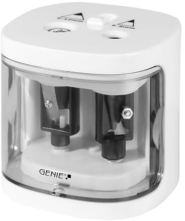 GENIE PS 130 Elektrischer Bleistiftspitzer, Doppelloch-Batteriespitzer für 6-12mm, Buntstifte, langlebige Klinge zum schnellen Anspitzen, geeignet für Schule/Klassenzimmer/Büro/Haus