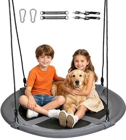 Nestschaukel 120 cm für Kinder, höhenverstellbare Tellerschaukel Rundschaukel mit 120 kg Traglast, 900D Oxford Gewebe, gepolsterter Rahmen, für Innen & Außen