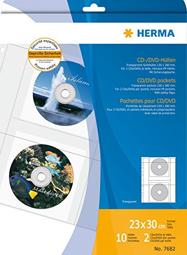 Herma 7682 CD Pockets with Film Paper Sleeves Pack of 10 Transparent