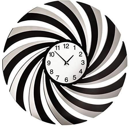 Premier Housewares Wall Clock Black Mirrored Clocks For Living Room/Bedroom/Contemporary Curved Swirl Design MDF Clocks 5 x 60 x 60