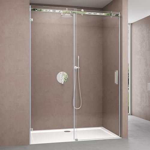 Sogood Porte de Douche Transparent pour Niche 145cm Paroi de Douche avec Porte Coulissante Teramo4-2 en Verre de Sécurité Anticalcaire 145x195cm