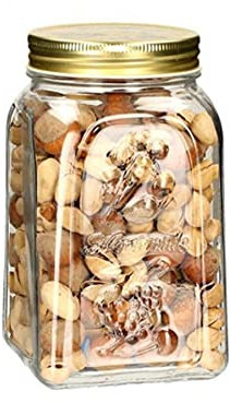 Pasabahce 1 x Hausgemachtes Glas mit Deckel 1500 cc, Glas, Gold