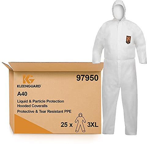 KleenGuard A40 flüssigkeitsdichter und partikeldichter Schutzanzug mit Haube 97950 – weiß, 3XL, 1x25 (insgesamt 25 Stück)