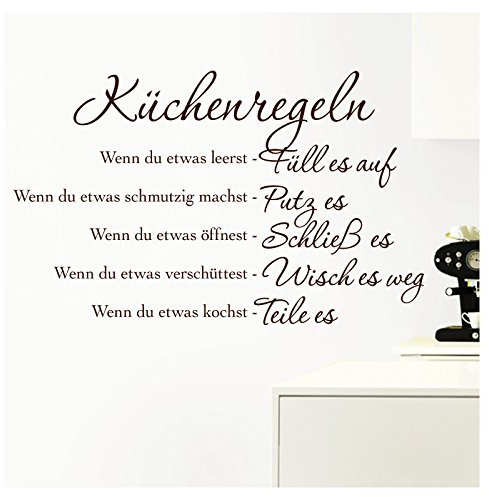Grandora Wandtattoo Küchenregeln I braun (BxH) 58 x 36 cm I Küche Spruch Zitat Aufkleber selbstklebend ablösbar Wandaufkleber Wandsticker Sticker W957