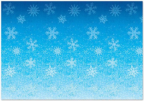 Beistle Snowflake Wall Backdrop, 4’ x 30’ – Photo Backdrop, Easy to Adhere Wall Covering, Party Decor, Winter Backdrop, Winter Wonderland Snowflakes, Ice Holiday Scene, Photography Backdrop