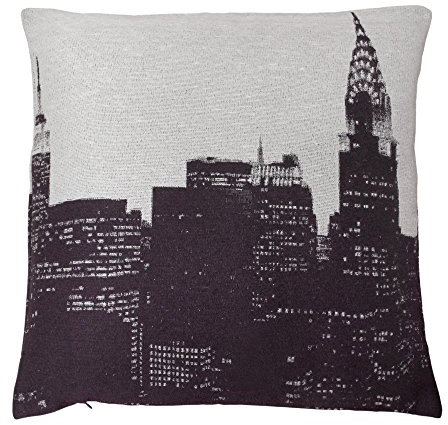 Haus und Deko Kissenbezug 50 x 50 cm New York Aubergine, Kissenhülle Städte Motiv, gewebte Kissenbezüge, Wohnzimmer, Schlafzimmer, dekorative Sofakissen, Zierkissen, Dekokissen