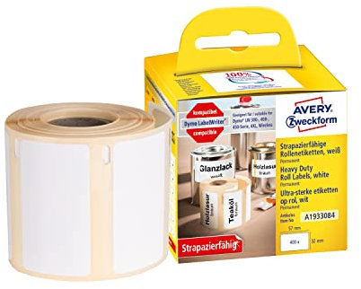 AVERY Zweckform A1933084 Dymo LabelWriter wetterfeste Etiketten kompatibel zu 1933084 (57x32mm, 1 Rolle|400 Kunststoff Aufkleber, selbstklebend, für LW Dymo Etikettendrucker, Beschriftungsgerät)