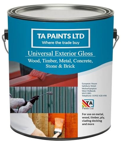 T A Paints Ltd Exterior Gloss Wood Metal Paint Gates Railings Garage Door Decking Timber Posts Front Door Garden Furnirure Multi Surface (1 Litre, Black)