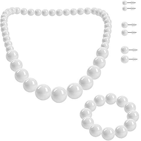SoulCats Schmuckset, Perlenkette, Perlenarmband und 3 Paar Ohrstecker, Farbe: weiß