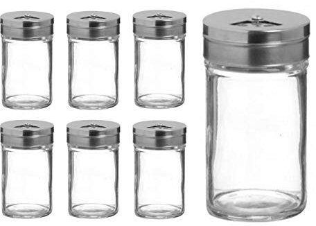 GK Global Kitchen Glass Spice Jar Set With Rotating Lid 6 Piece Shaker Salt Pepper Spice Shakers Cover Set Of 6 Spice Storage Bottle Seasoning Shakers Square Mini Glass Multipurpose Jar