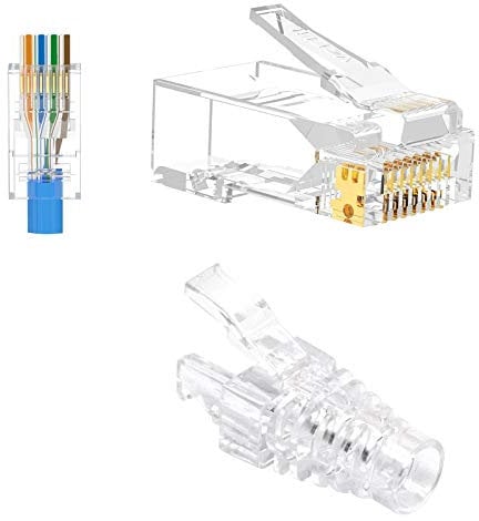VCE RJ45 Connector Pass Through with RJ45 Boot Cover 25 Pairs, Ethernet Cat6 Plug for Cat6/Cat5/Cat5e UTP Solid & Stranded Network Cable in Transparent