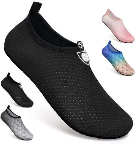 Badeschuhe Strandschuhe Wasserschuhe Aquaschuhe Schwimmschuhe Surfschuhe Wassersport Beach Pool Surfen Yoga für Damen Herren, Kd.schwarz, 41/42 EU (Asian: 42/43)