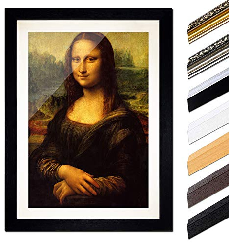 Bilderdepot24 Bild mit Rahmen - Leonardo da Vinci Mona Lisa 40x60 cm ca. A2 - Gerahmter Kunstdruck inkl. Galerie Passepartout Alte Meister - Rahmen schwarz