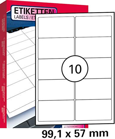 10 Blatt Drucker Universal Etiketten 99,1 x 57,0 mm Namensschild Selbstklebend DIN A4 (100 St. Etiketten) Adressetiketten Laser Copy Inkjet Hinweisschilder