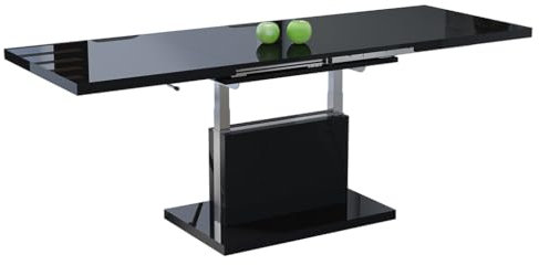All4All Couchtisch Asti - Kaffeetisch - Wohnzimmertisch – Höhenverstellbar - mit Einlegeplatten - Ausziehbar - Sofatisch - 120x70cm - 05 - Schwarz Hochglanz