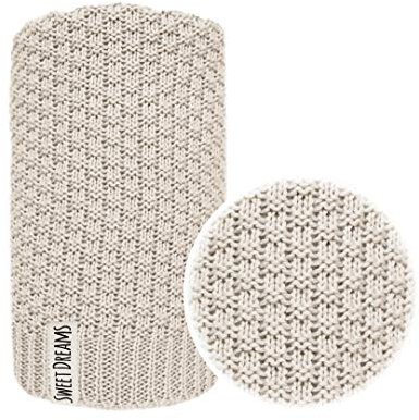 Mikos Baumwolle 100% Baby Strickdecke Kuschelige Decke ideal als Baby Decke, Erstlingsdecke, Wolldecke oder Baby Kuscheldecke 80x100 I 100x120 (1032) (Beige, 100 x 120)