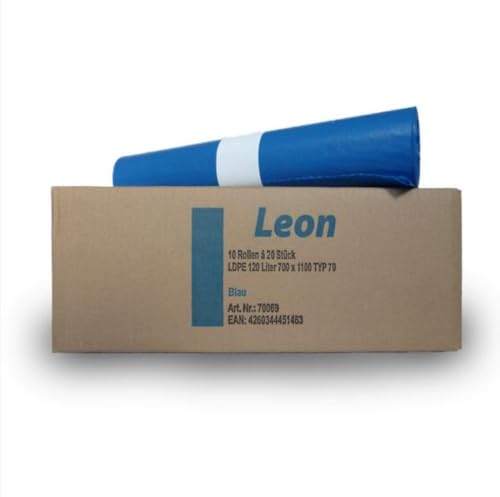 LEON extra starke Müllsäcke - 120 l blau – 10 x 15 Stück - Blaue Säcke groß - extra starke Müllbeutel - Abfallsäcke