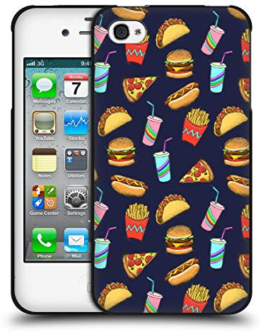 Head Case Designs Officially Licensed Micklyn Le Feuvre Fast Food On Navy Patterns 2 Black Soft Gel Case Compatible With Apple iPhone 4 / iPhone 4S